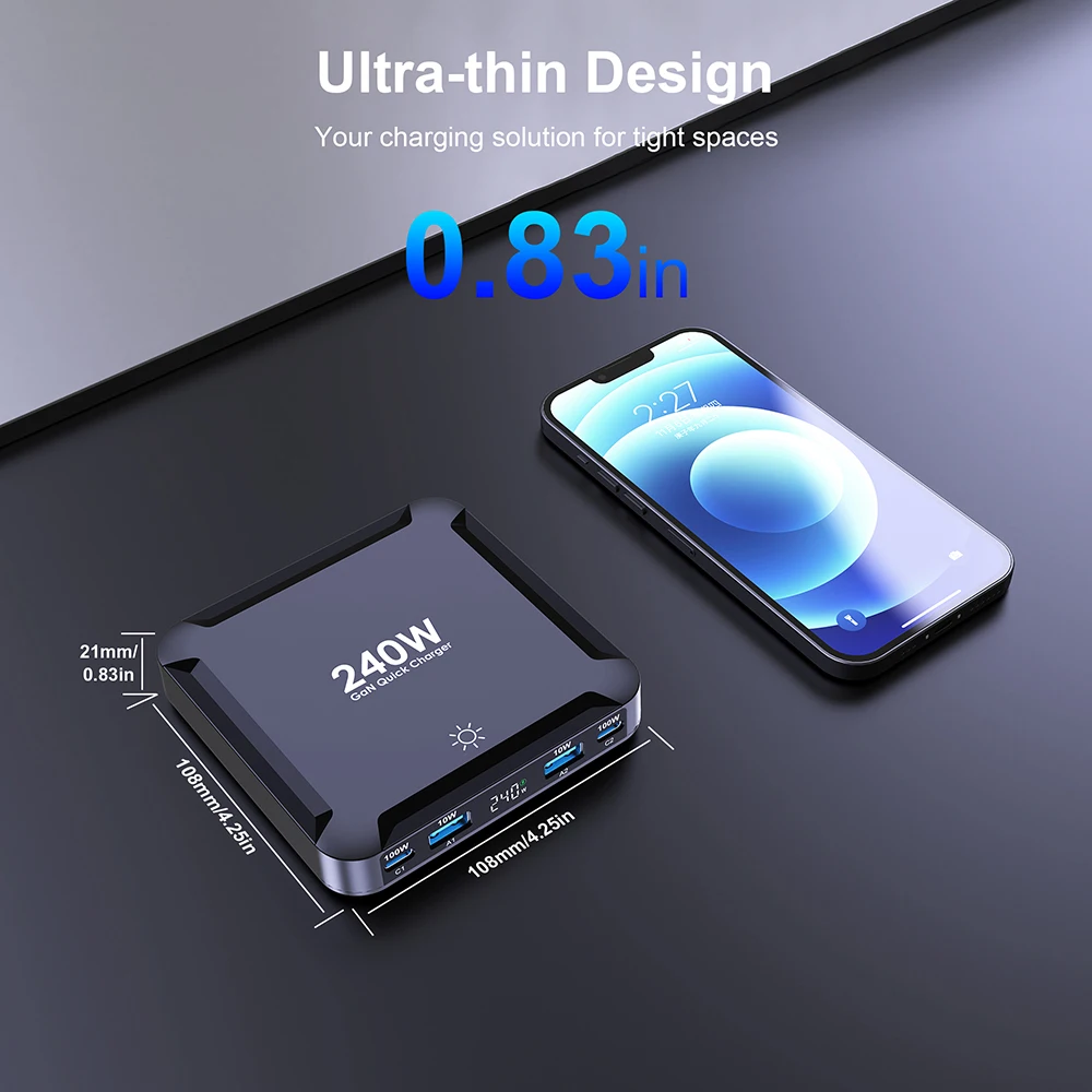 Ubigbuy 240W GaN Charger Digital Display Fast Charging Station with 100W USB C Retractable Cable For iPhone 17 Samsung MacBook - Image 6