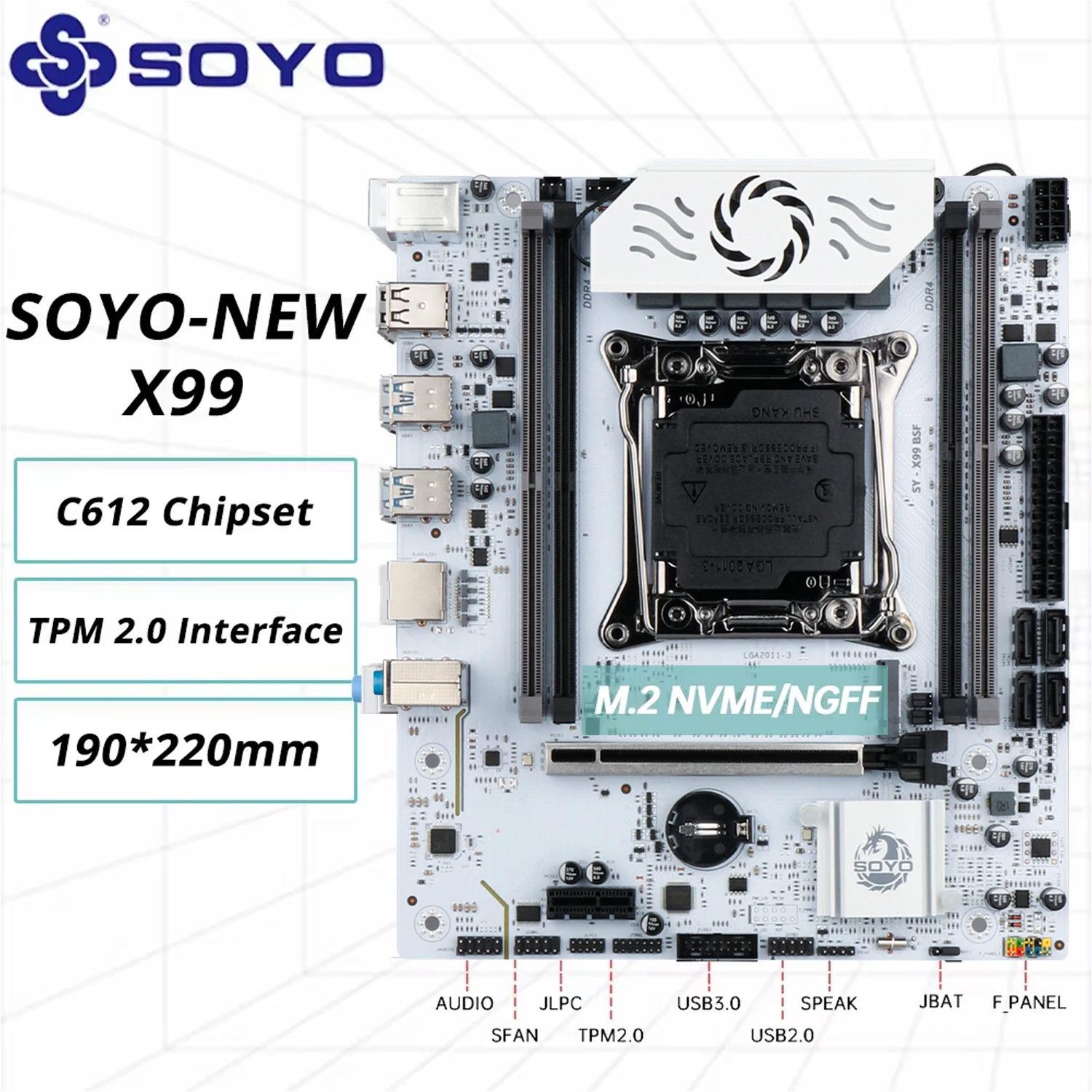 SOYO New Upgrade X99 Motherboard C612 Chip Dual Channel DDR4 Memory LGA2011-3 Supports TPM 2.0 M.2 NVME For Gaming Computers