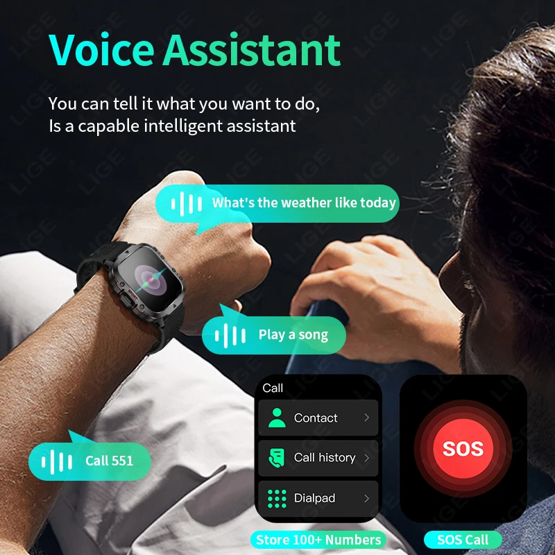 LIGE Outdoor Smart Watch Men 2.01" Screen 3AT Waterproof Watches Bluetooth Call Ai Voice Sport Smartwatch For Android Xiaomi IOS - Image 3