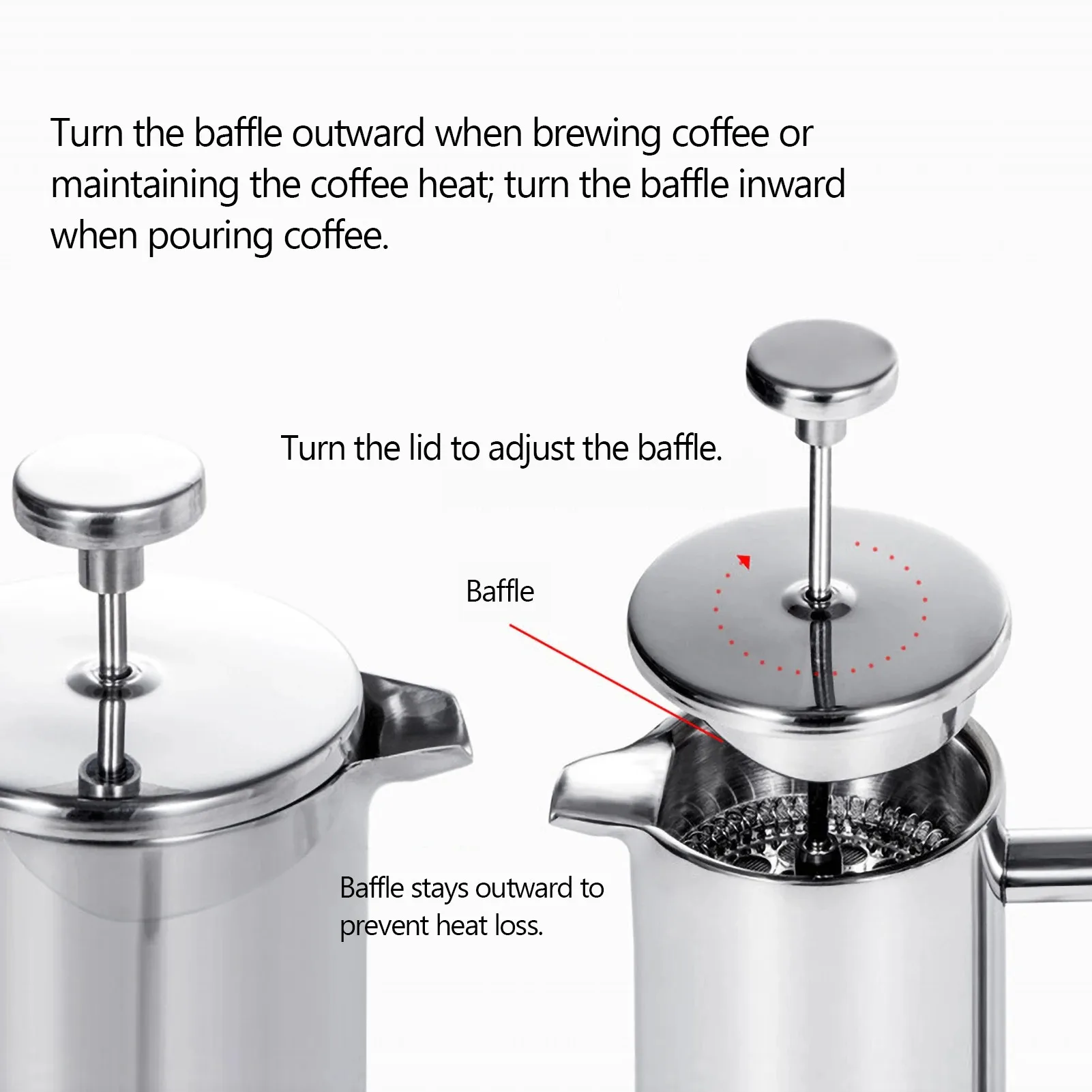 350ml/800ml/1000ml Coffee Maker Pot French Press Coffee Maker Stainless Steel Double Walled Insulated Coffee Maker Pot - Image 6