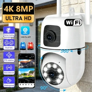 8MP WIFI Surveillance Camera Dual Lens Dual Screen 5MP IP Cameras Wireless Auto Tracking Color Night Vision 10X Zoom HD Camera