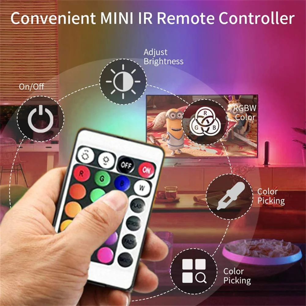 RGB LED Lights with Battery USB 5V LED Strip Lights IR Remote Control Flexible Ribbon Tape for Home Room TV Backlight Decor - Image 2