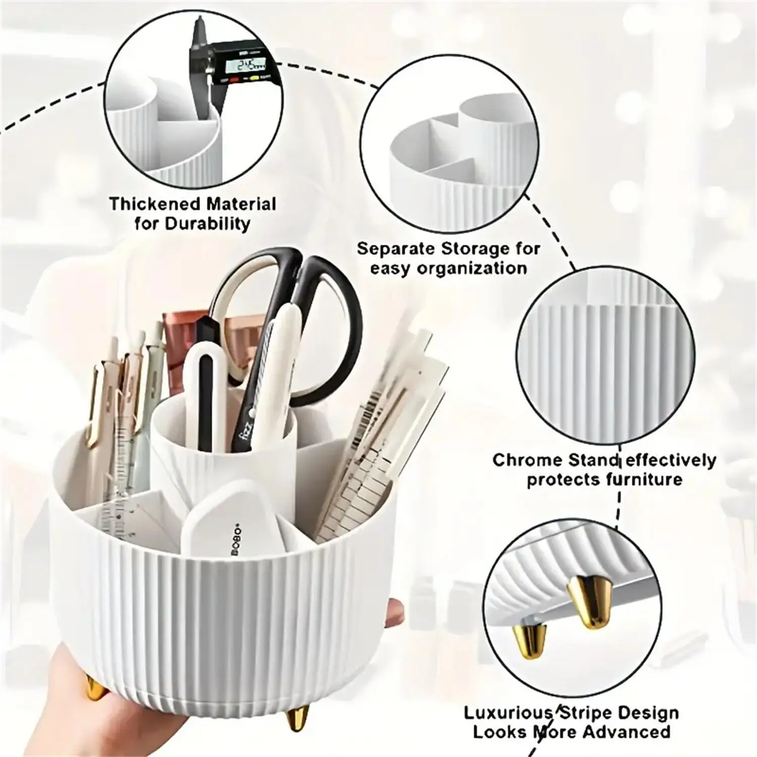 360° Rotating Makeup Organizer - 1pc Plastic Cosmetic Storage with 5 Compartments - Multi-Functional Holder for Brushes - Image 5