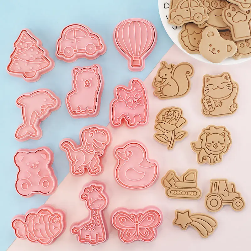 8 Pcs/set Cookie Cutters Plastic 3D Cute Cartoon Pressable Biscuit Mold Cookie Stamp Kitchen Baking Pastry Bakeware - Image 2