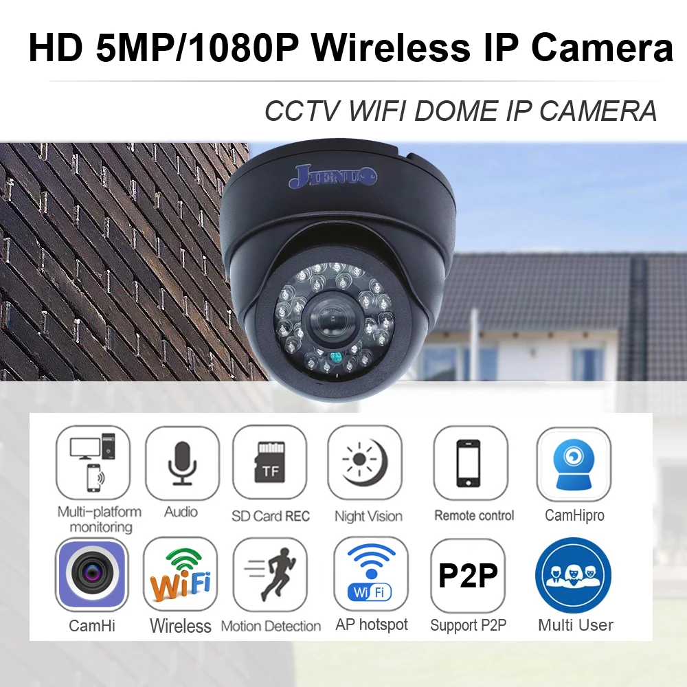 JIENUO Wifi Camera IP Black Dome HD Infrared Night Vision Cctv Surveillance Video Onvif 1080P Audio Wireless Home Cam CamHi 2MP - Image 6