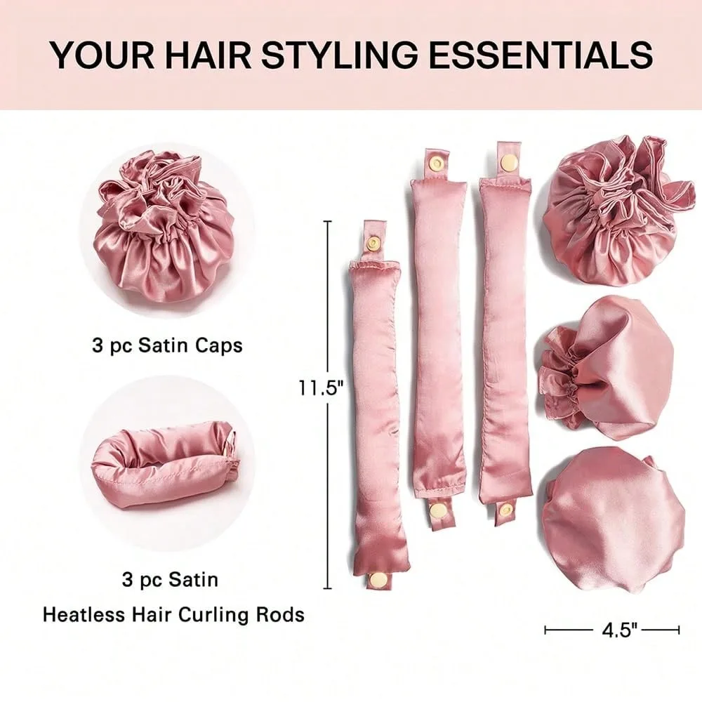 2/4/6Pcs Satin Heatless Hair Curler,Hair Rollers Heatless Curls with Hair Caps,Soft Heatless Curling Rod Headband for Long Hair - Image 3