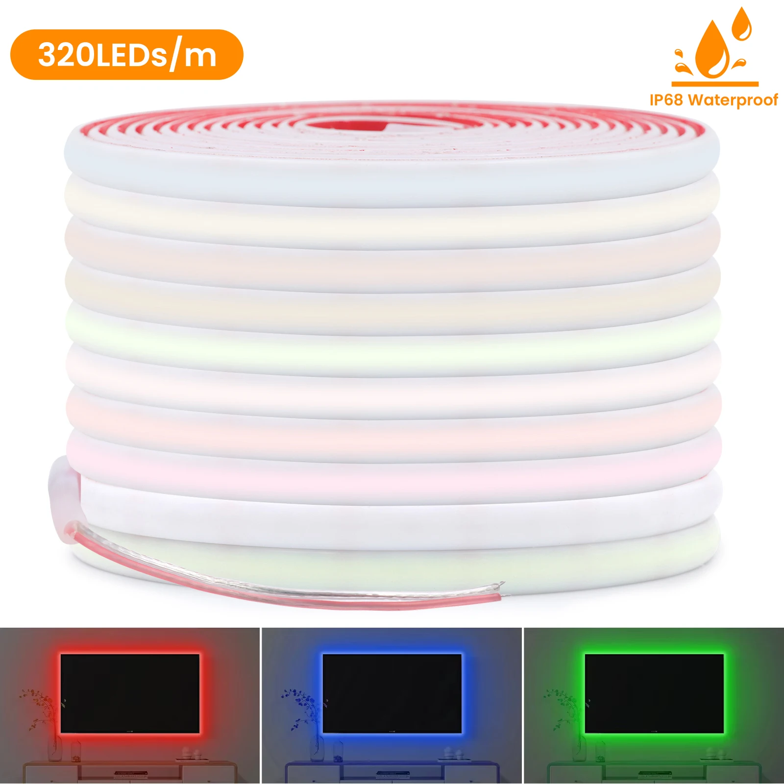 IP68 Waterproof COB LED Strip Light DC 12V 24V 320LEDs/m Red Blue Green White Linear Flexible Neon Lights for Room Garden Decor - Image 4
