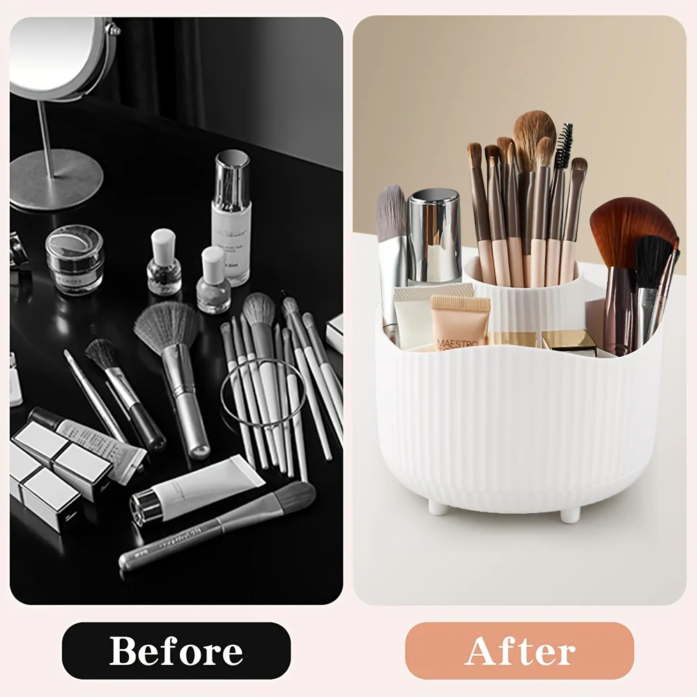 360° Rotating Makeup Brush Holder 5 Slot Cosmetic Organizer for Nail Polishes Skincare Perfumes Desktop Vanity Storage Bathroom - Image 2