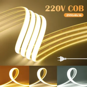 Flexible Cob Neon Led Strip Light 220v with Dimmer Switch Power Kit 288LEDs Warm/Natural White 0.5m 1m 2m 5m 10m Linear Lighting