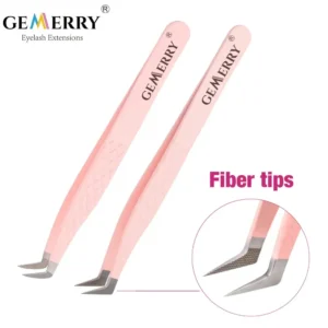 GEMERRY 1 Pcs Fiber Tip Stainless Steel Tweezers Pink Professional High Precision Fan Volume Eyelash Extensions Tool Tweezer