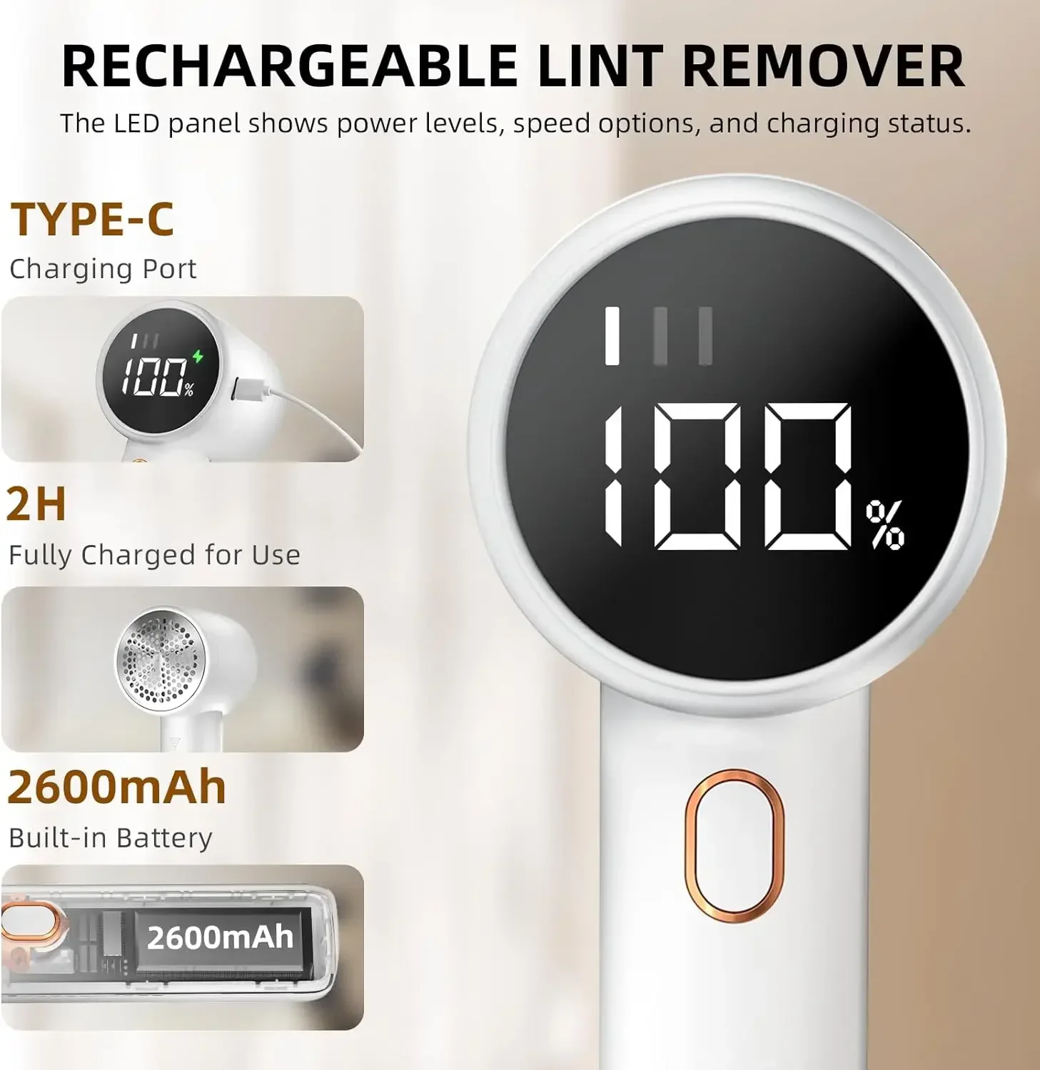 Fabric shaver rechargeable lint remover electric portable jumper remover LED displayRemoves pilling for clothes furniture sofas - Image 6