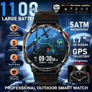2026 New T-Rex3 Ultra 1100Mah Military Smart Watch Men 1.7"AMOLED IP68 Waterproof Compass LED Flashlight GPS Smartwatch iOS