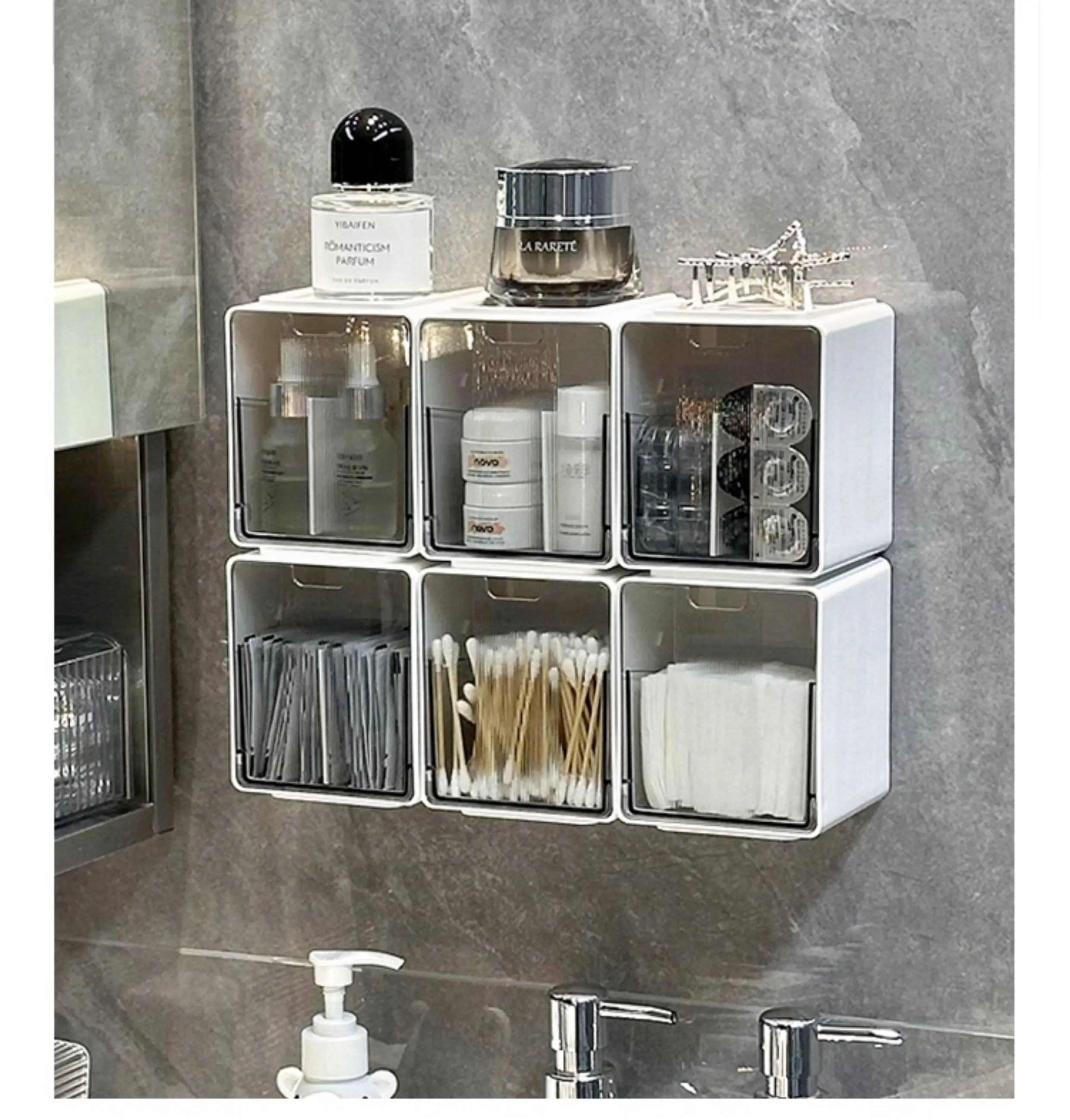 Transparent Bathroom Cotton Stick Makeup Cotton Bathroom Pull-Out Storage Drawer Style Storage Box Under The Mirror Cabinet - Image 5