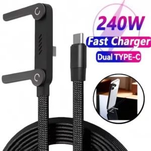 240W 2-in-1 Type C Super Fast Charging Foldable Stand Data Cable, Type C Desktop Stand Charging Cable Compatible With iPhone 17