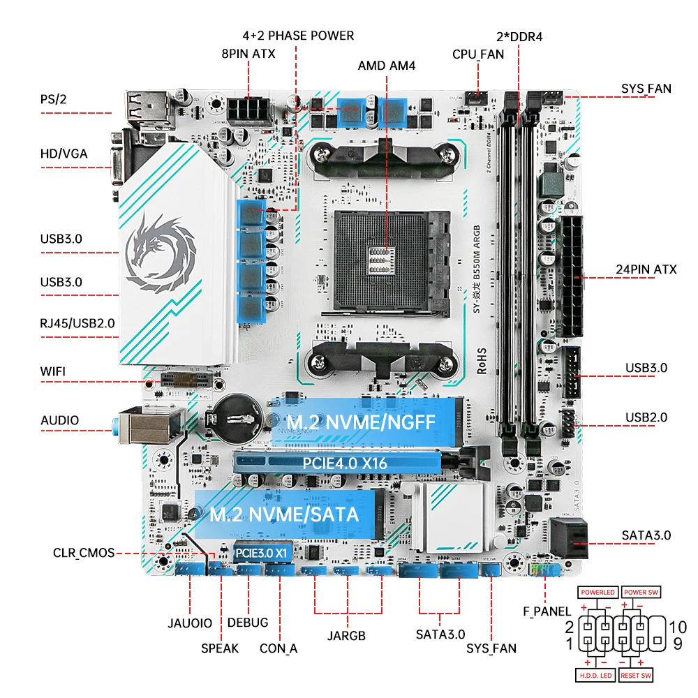 AMD B550M Gaming Motherboard AM4 SOYO Dual DDR4 Computer 64GB PCIE4.0x16 HDMI2.0 VGA 2*M.2 NVME SATA3.0 PC kit xeon USB3.0 HDMI - Image 2