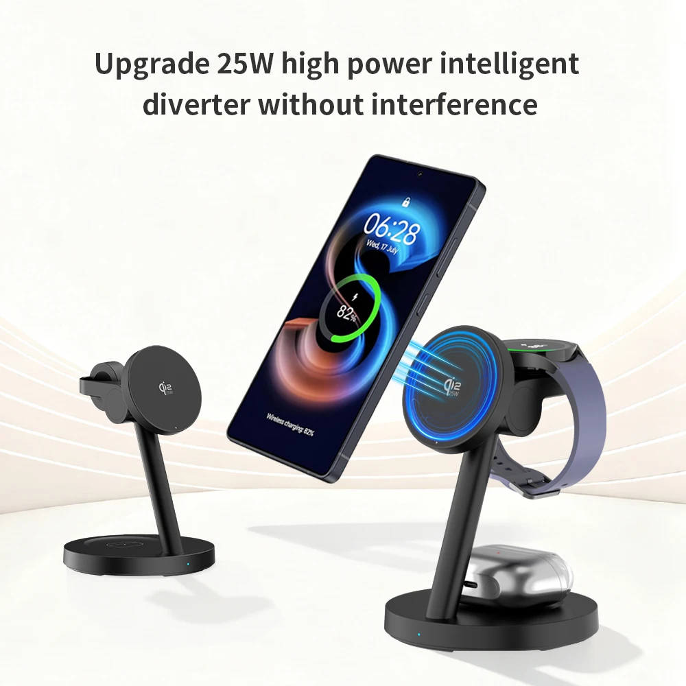 25W Qi2.2 Certified Magnetic Charging Station Dual-Position Wireless Charger Strong Magnetic for iPhone 3-in-1 Charger for Watch - Image 2