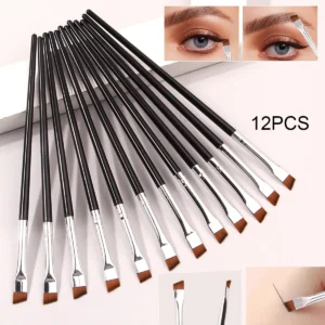 12pcs ultra-fine blade eyeliner brush Super soft makeup brush Portable eyebrow brush Multi functional multi-purpose makeup tool