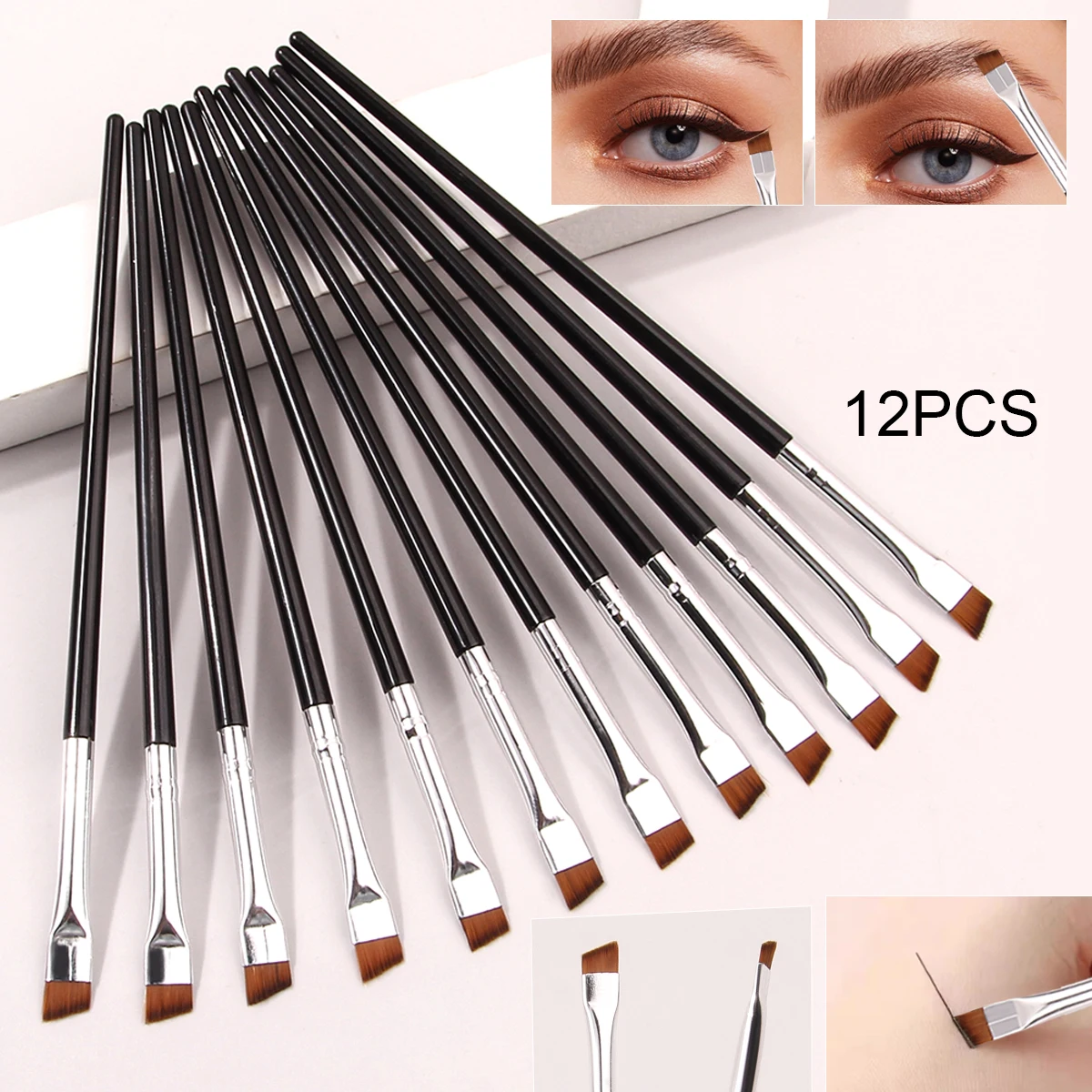 12pcs ultra-fine blade eyeliner brush Super soft makeup brush Portable eyebrow brush Multi functional multi-purpose makeup tool