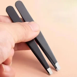 Stainless Steel Black Eyebrow Tweezer with Slant and Flat Point Beauty Tools for Eyebrows & Ingrown Hair Removal
