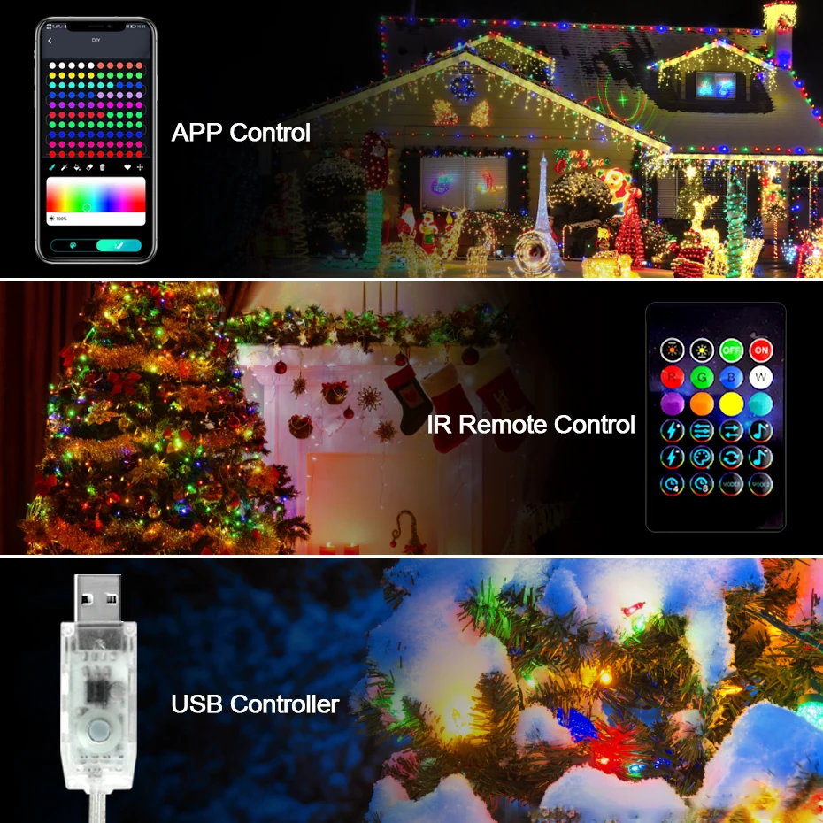 1M-50M Christmas Lights WS2812 Led Fairy String Light for Home Party Decoration USB Smart Bluetooth Curtain Lights Garland - Image 3