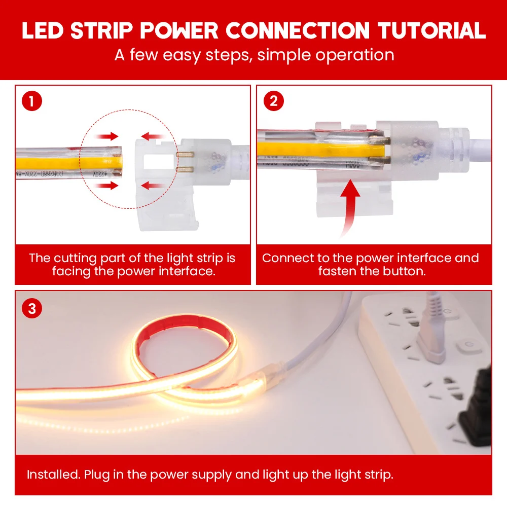 COB LED Strip Light 220V with Adhesive Switch EU Power Plug Kit Waterproof Flexible Led Ribbon Tape High Density Linear lighting - Image 6