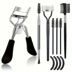 Eyelash Wand, Eyebrow Brush,11-In-1 Eyelash Grooming Kit, Includes Eyelash Curler With Comb Separator, 4 Silicone Refill Pads