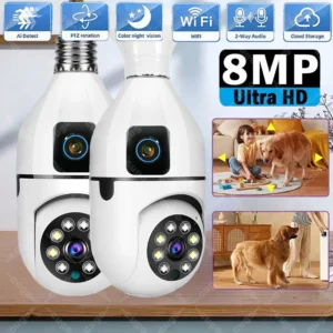 WiFi IP Camera E27 Bulb Cam 8MP Wireless Baby Monitor AI Tracking Security Video Surveillance Pet Cameras 5MP SmartLife Indoor