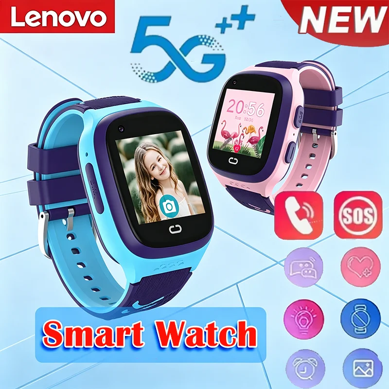 Lenovo 2026 New 5G Kids Smart Watch Sim Card Call SOS GPS Location Camera Waterproof Child Watch for Boys Girls Present Gift