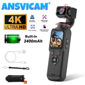 ANSVICAM 4K Action Camera Pocket 64MP Face Tracking Gimbal Stabilizer Vlogging Cameras Sports Bodycam Digital Camera for YouTube