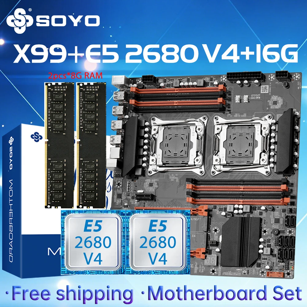 X99 Dual CPU Motherboard Kit lntel Xeon E5 2680 V4&DDR4 16GB (2*8GB) LGA2011-3 M.2 NVME for Desktop Gaming Computer