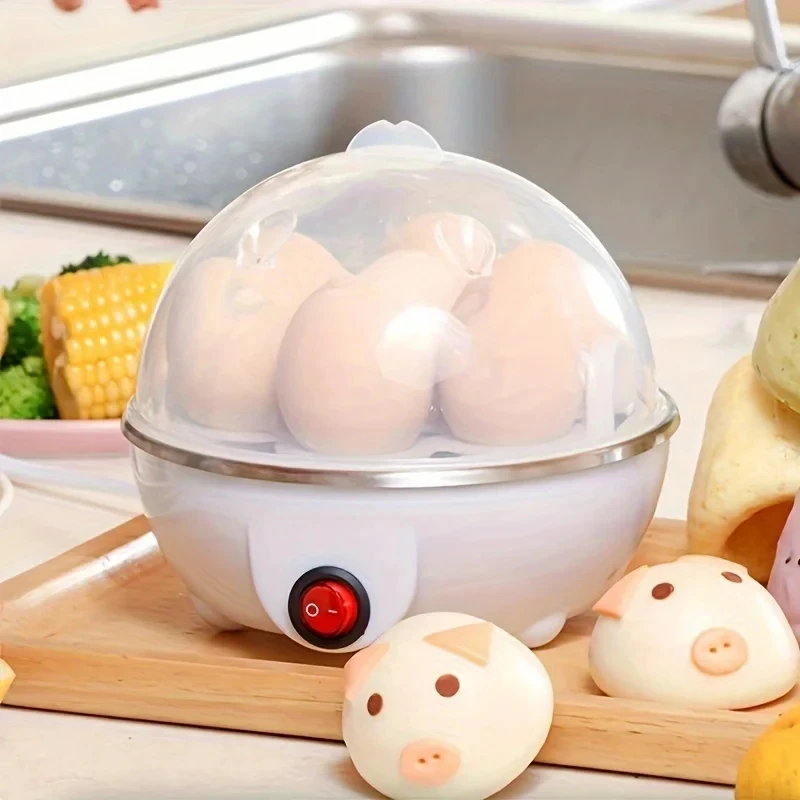 7-Egg Capacity Automatic Egg Cooker Multi-Functional Steamed Egg Boiled Custard Maker Home Breakfast Kitchen Appliance