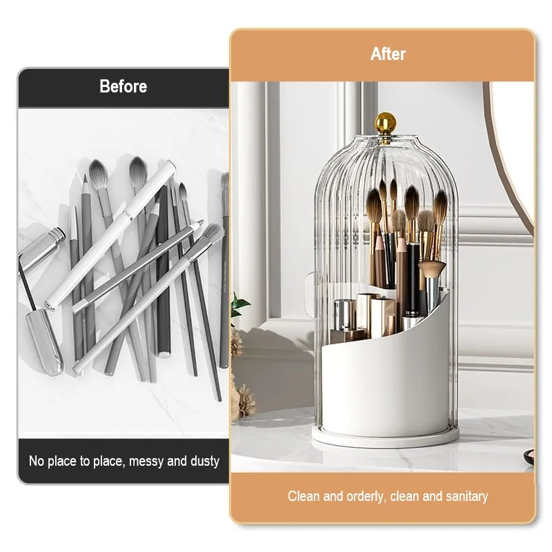 360° Rotating Makeup Brush Holder with Lid Clear Dustproof Make Up Organizers for Vanity Bathroom Countertop - Image 6