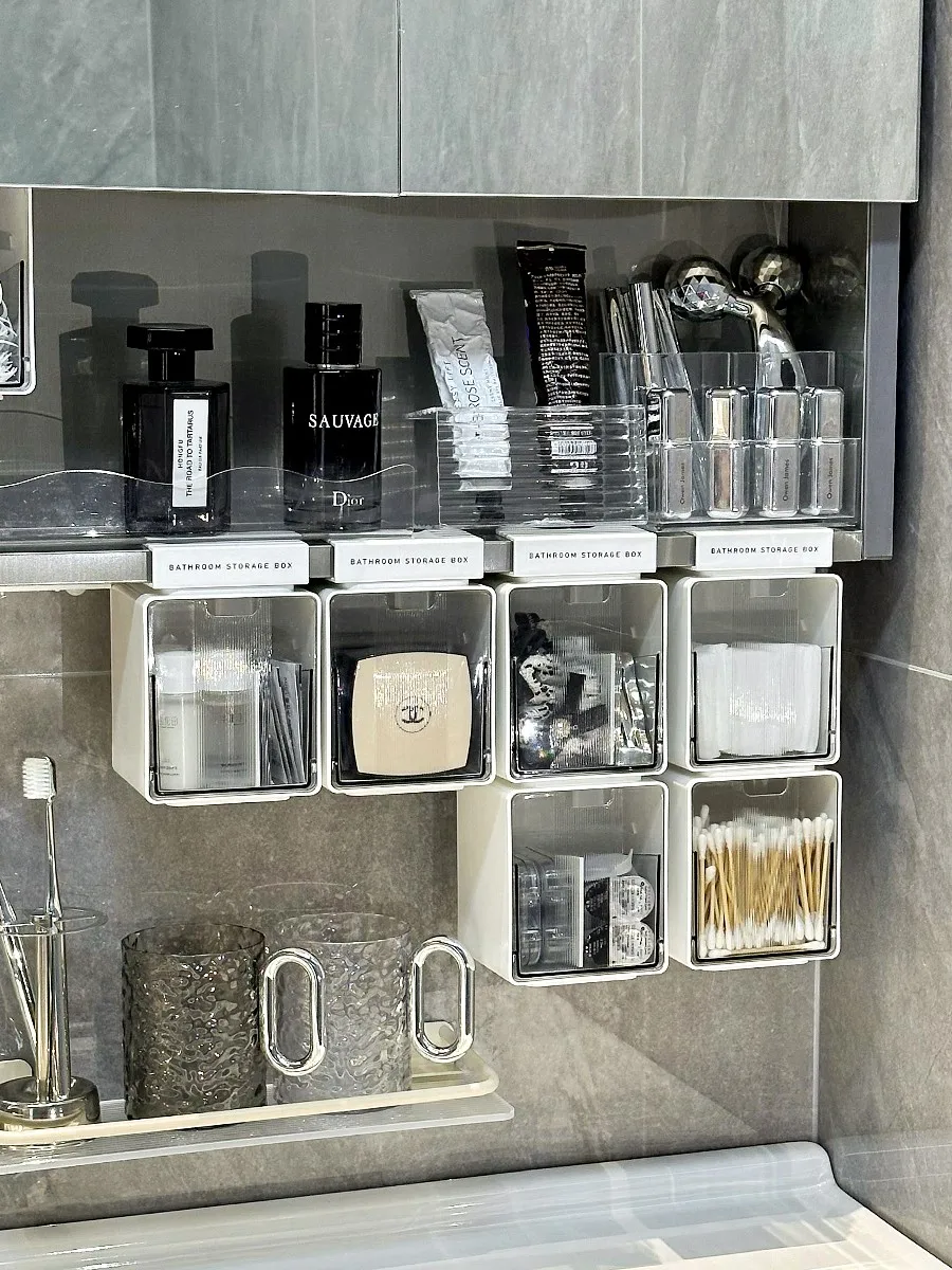 Transparent Bathroom Cotton Stick Makeup Cotton Bathroom Pull-Out Storage Drawer Style Storage Box Under The Mirror Cabinet - Image 2