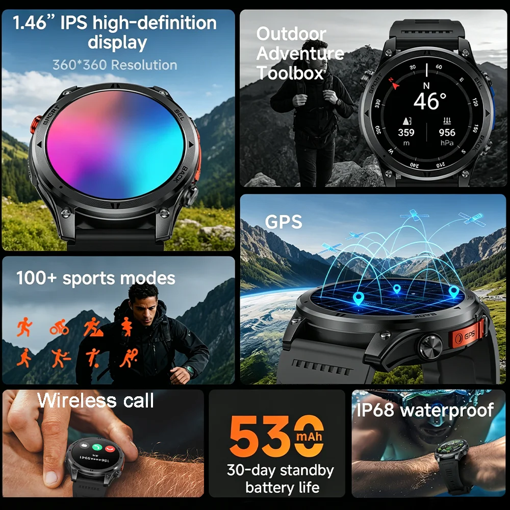 Newly Upgrade Map Sports SmartWatch GPS 10ATM Swim Compass 1.46" AMOLED Heart Rate Bluetooth Call Outdoor Clock For IOS Android - Image 2