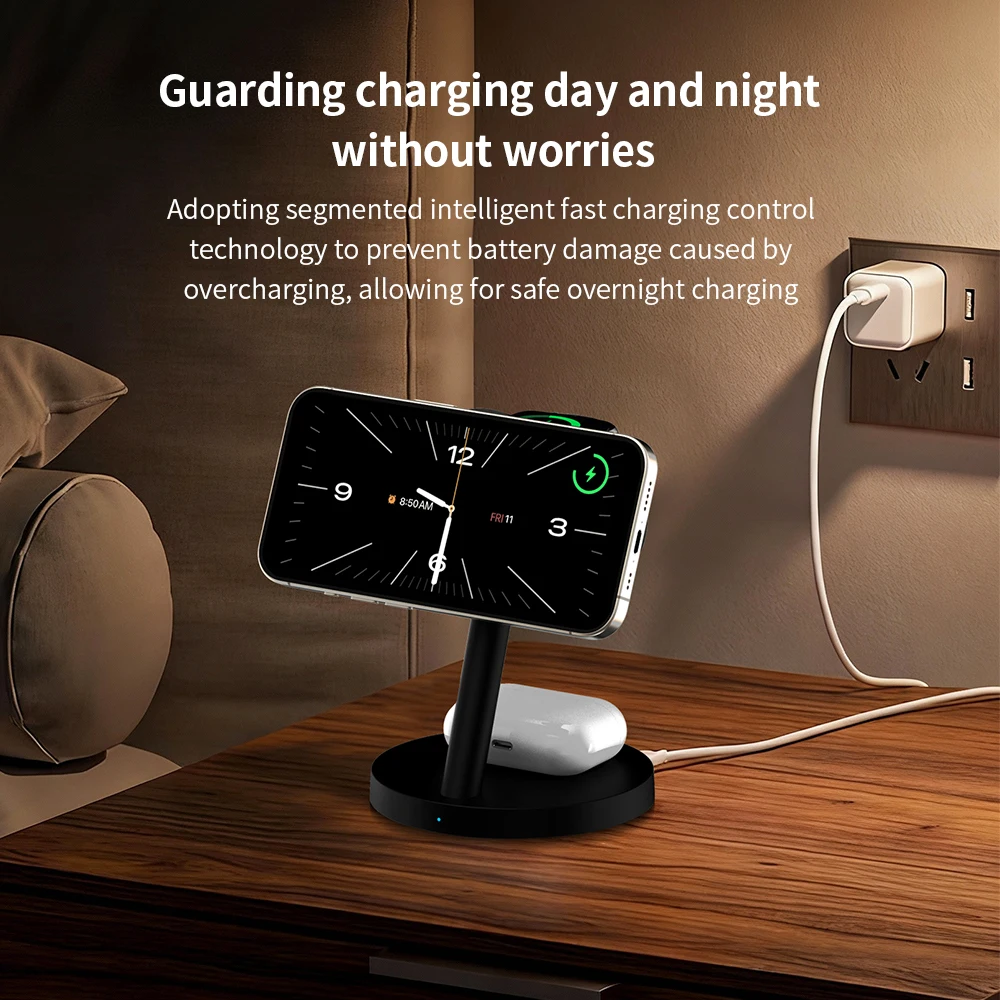 25W Qi2.2 Certified Magnetic Charging Station Dual-Position Wireless Charger Strong Magnetic for iPhone 3-in-1 Charger for Watch - Image 5