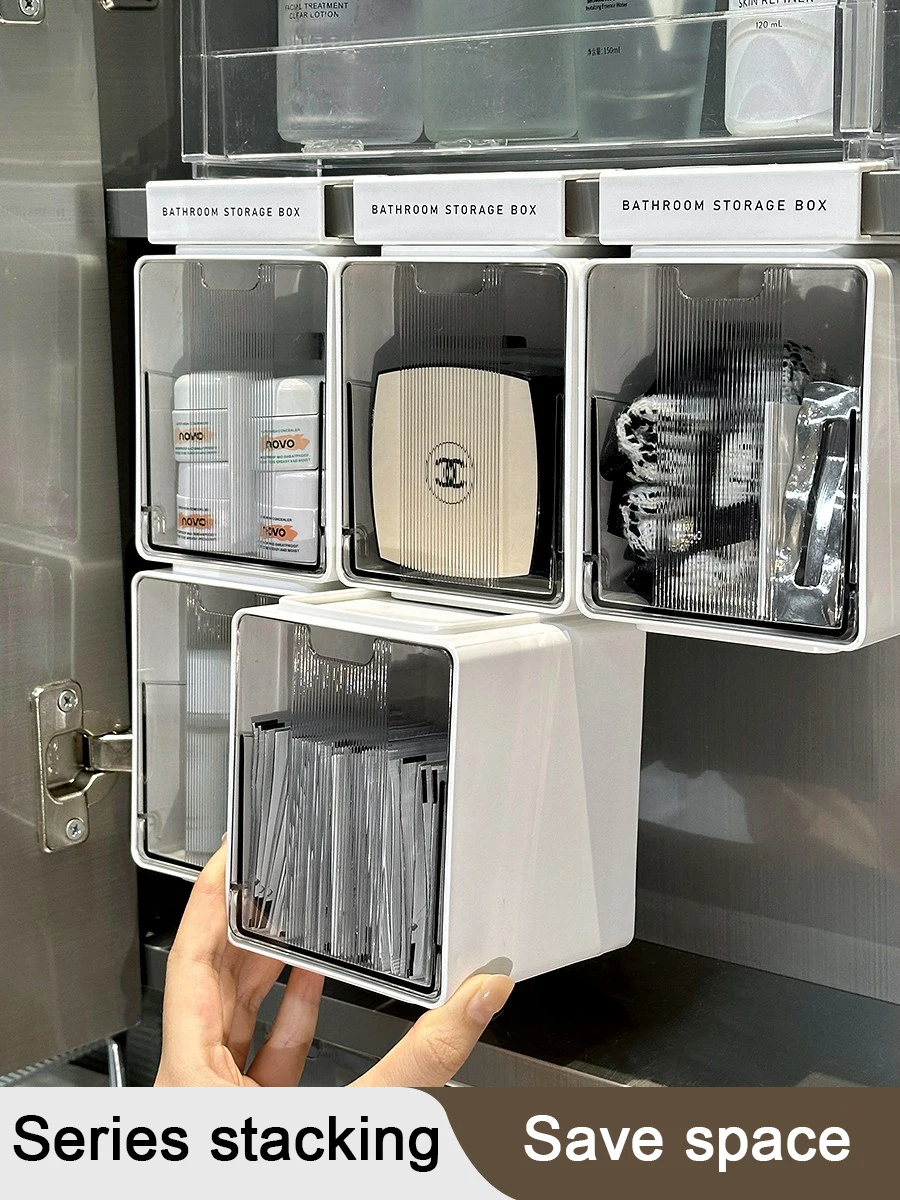 Transparent Bathroom Cotton Stick Makeup Cotton Bathroom Pull-Out Storage Drawer Style Storage Box Under The Mirror Cabinet