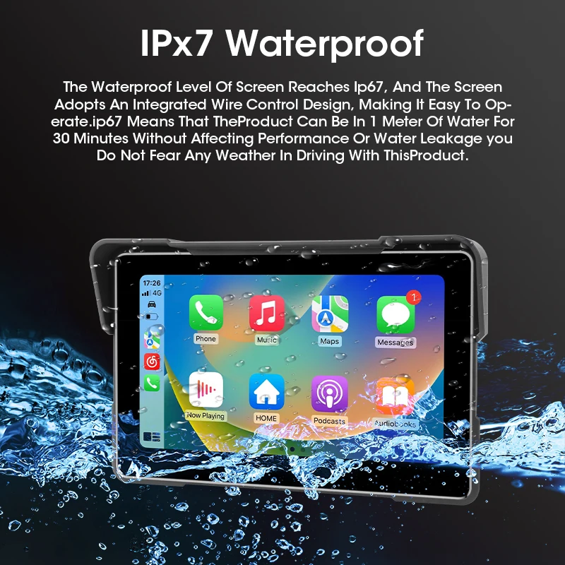 Jansite 5/7 inch Motorcycle Carplay Screen GPS Navigation Wireless Carplay Android Auto Dual Bluetooth IPX7 Waterproof Display - Image 6