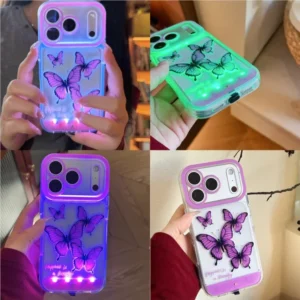Change Color Luminous Call Light Up Flash Cute Purple Butterfly Phone Case For Samsung Galaxy S26 Ultra A35 A36 A55 A56 Cover