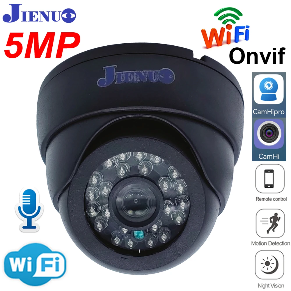 JIENUO Wifi Camera IP Black Dome HD Infrared Night Vision Cctv Surveillance Video Onvif 1080P Audio Wireless Home Cam CamHi 2MP