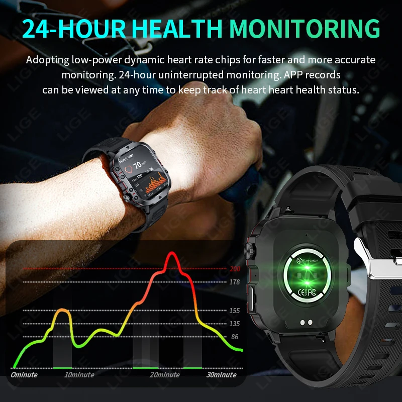 LIGE Outdoor Smart Watch Men 2.01" Screen 3AT Waterproof Watches Bluetooth Call Ai Voice Sport Smartwatch For Android Xiaomi IOS - Image 4
