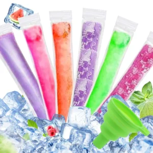 100 Pcs Disposable Ice Popsicle Mold Bags BPA Free Freezer Tubes Ice Candy Pops With a Funnel and Zip Seals For Healthy Snacks
