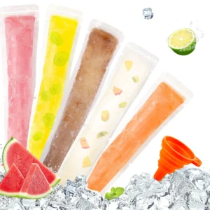 100 Disposable Ice Popsicle Mold Bag BPA Free Freezer Tubes With Zip Seals , Juice & Fruit Smoothies, Ice Candy Pops With Funnel