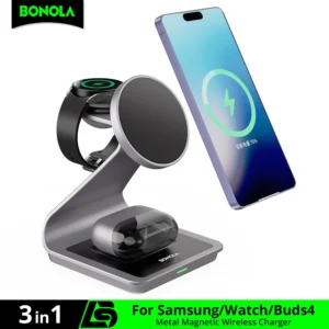 Bonola Magnetic 3 in 1 Wireless Charger Station for Samsung S24 Ultra/S25/26 Fast Charging Stand for Galaxy Watch 8/7/6/Earbuds