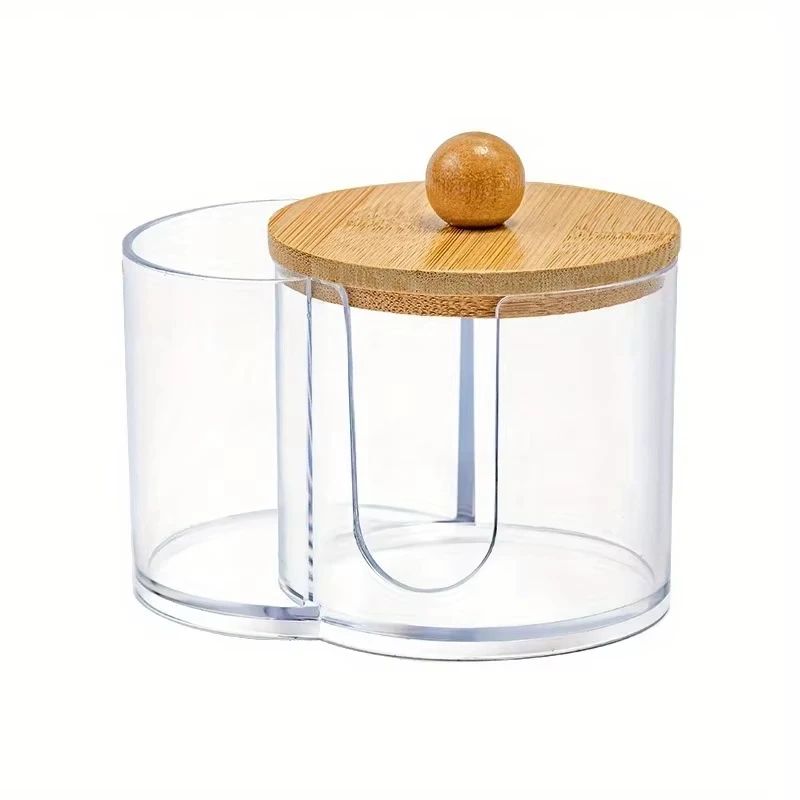 Holder with Dual Compartments - Clear Cotton Swab and Cotton Balls Organizer - Transparent Bathroom Storage Container for Makeup - Image 6
