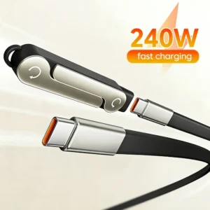 240W 2-in-1 Black/Orange Fast Charging Foldable Bracket Data Cable Type-C to Type-C Data Wire with Phone Tablet Stand