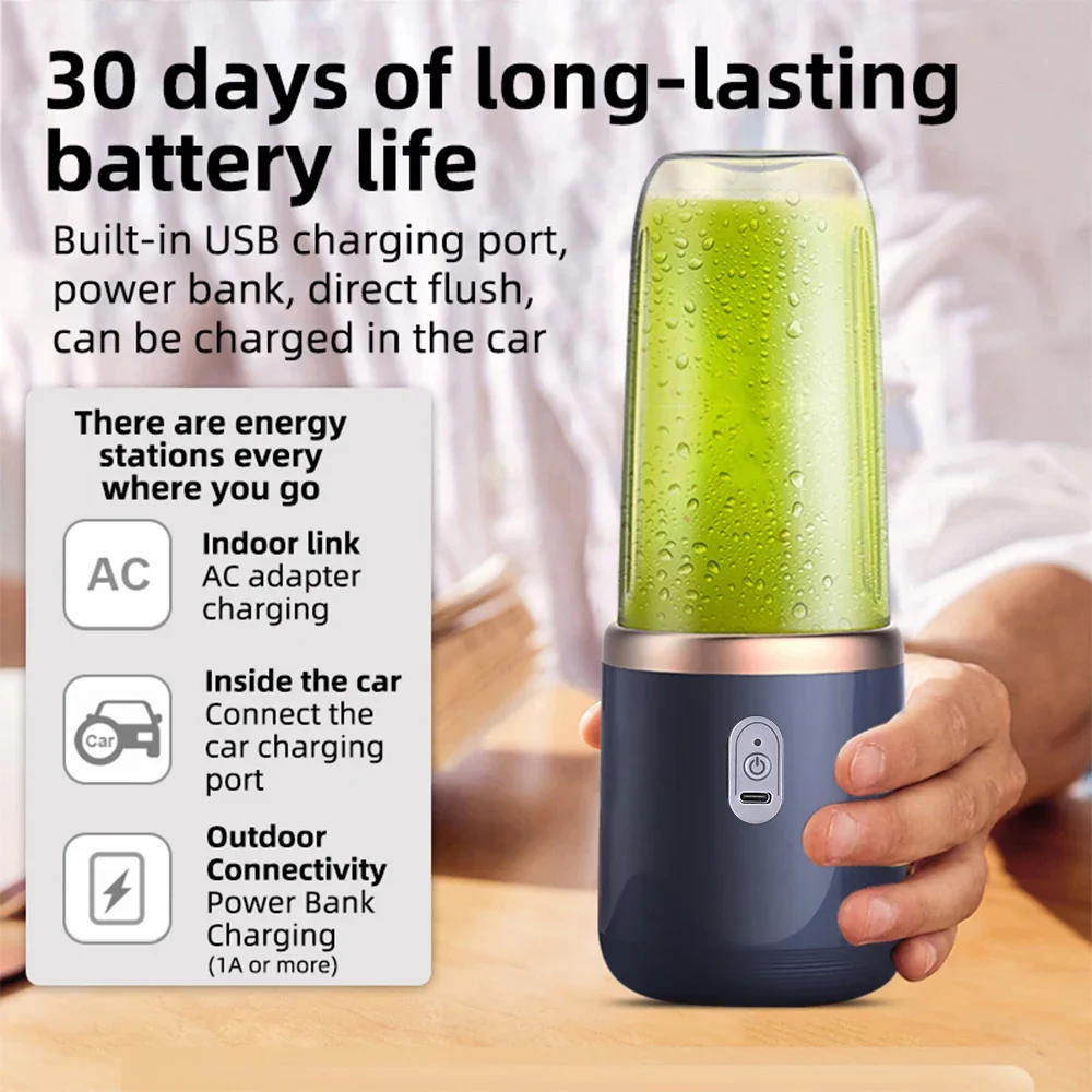 6 Blades Electric Juicer Cup with 2 Cups For Travel Portable Juicer Mixer Usb Charge Fresh Fruit Juice Personal Blender Smoothie - Image 4