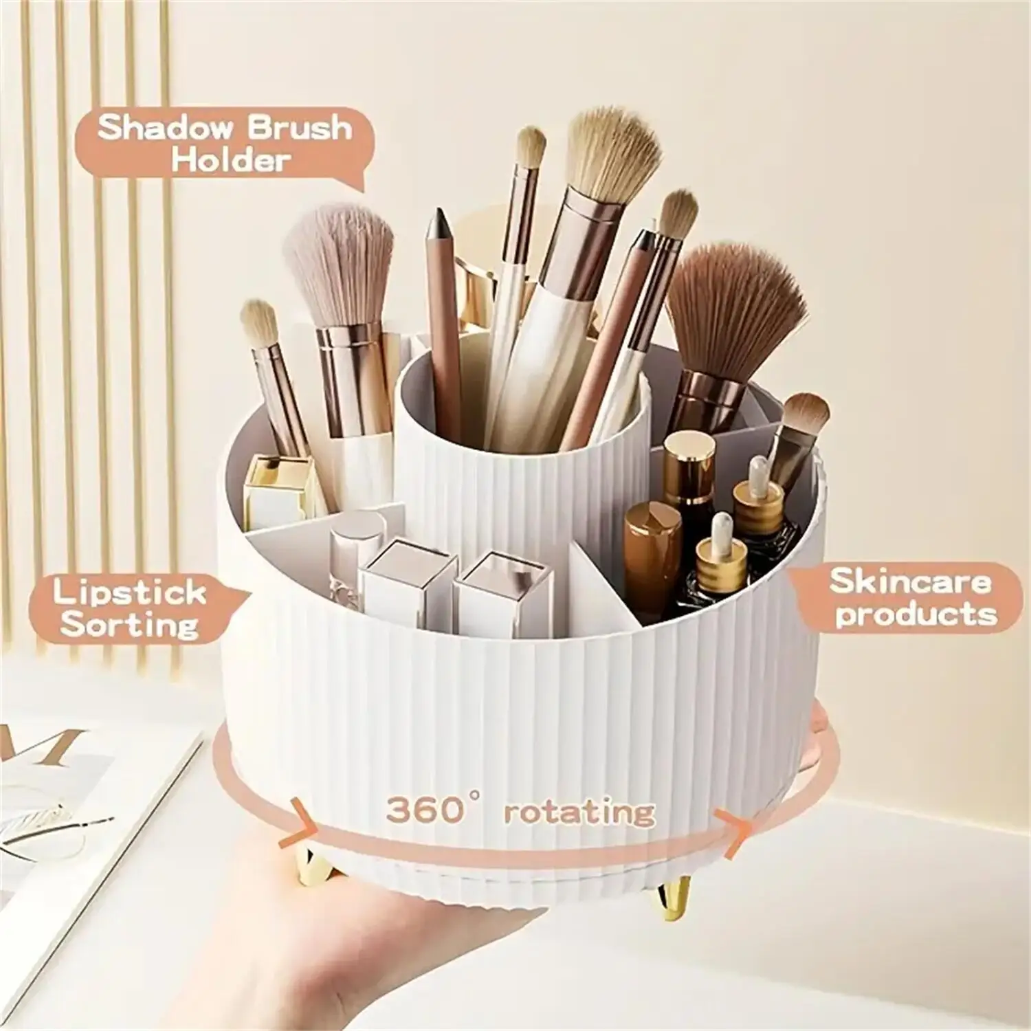 360° Rotating Makeup Organizer - 1pc Plastic Cosmetic Storage with 5 Compartments - Multi-Functional Holder for Brushes - Image 4