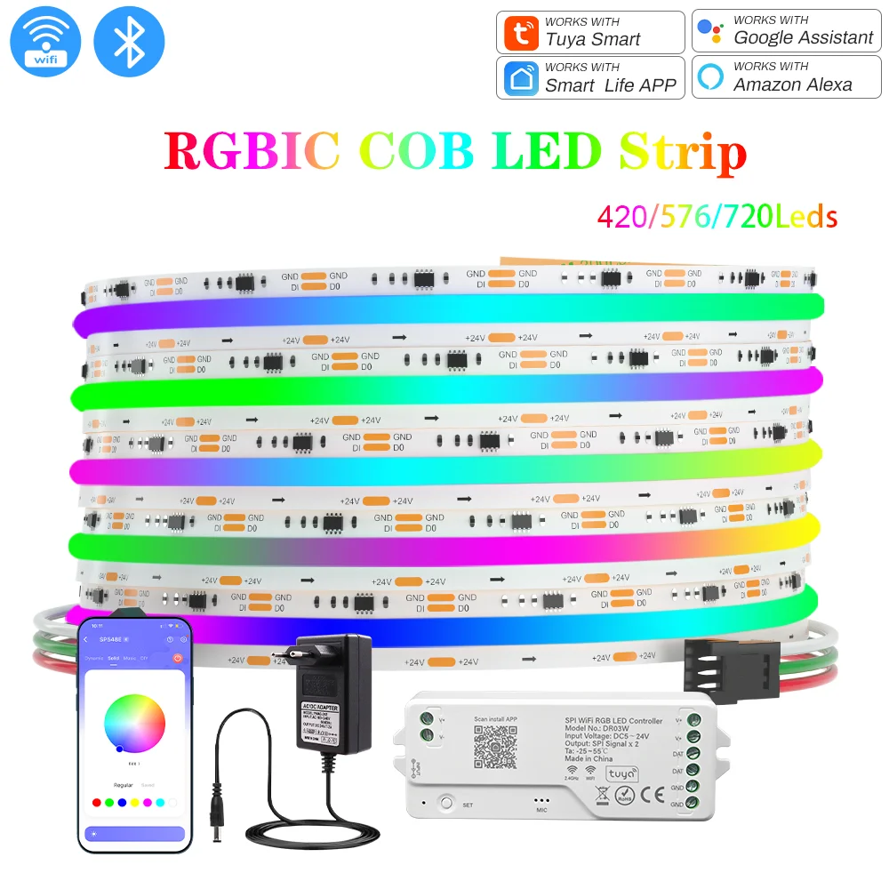 Addressable RGBIC COB LED Strip 12V 24V WS2811 Pixel Led Tape Tuya WiFi Control 1m 2m 3m 4m 5m LED Strip Light for Room Decor