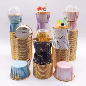 Set, 50pcs Disposable Cupcake Cups with Lids, Disposable Muffin Cups, Heat Resistant Glossy Cupcake Liners, Baking Cups