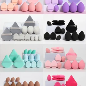A 12 Piece Set of Versatile Makeup Sponges, Consisting of 3 Loose Powder Puffs, 3 Mini Cushion Powder Puffs, 3 Beauty Eggs, and